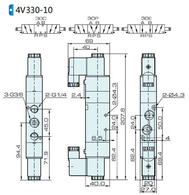 Válvula de solenoide 4V330C-08 AIRTAC para el aire de 0,15 a 0,8 MPa 21 a 114 Psi aire fluido