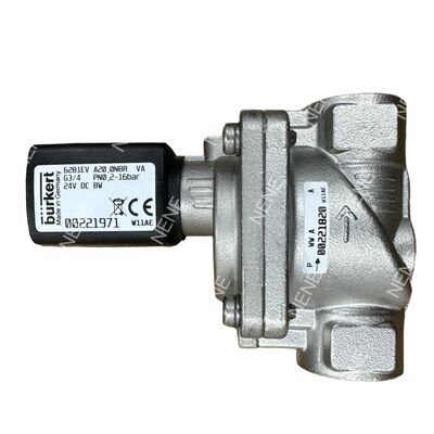 Válvula solenoide de alta temperatura AC24V BURKERT Tipo 6281 00322515 G3/8 Puerto 2/2 Normalmente cerrada Cuerpo de latón Junta FKM Orificio 10.0 8W 0.2-16bar 0 a +120°C