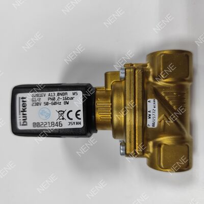 Válvula solenoide de alta temperatura AC220V tipo BURKERT 6281 00221870 G3/8 2/2 Normalmente cerrada Cuerpo de latón 13.0 Orificio Juntas FKM 8W 0.2-16bar 0 a +120°C