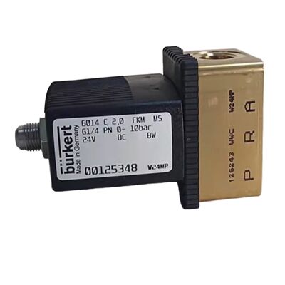 Válvula solenoide industrial Burkert 00125301, puerto G1/4 pulgada, orificio de flujo de 3.0, carcasa de latón sellada con FKM, potencia de 24V CC 8W, aplicación de baja presión de 0~6 bar