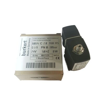 Válvula solenoide industrial Burkert 00125301, puerto G1/4 pulgada, orificio de flujo de 3.0, carcasa de latón sellada con FKM, potencia de 24V CC 8W, aplicación de baja presión de 0~6 bar
