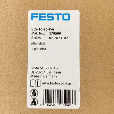 Mini cilindro de deslizamiento equipado con cojín elástico de doble extremo SLS-10-20-P-A # 170494 FESTO SLS Serie de guía de bolas cilindro lineal de 10 mm de perforación de 20 mm de carrera para el posicionamiento de semiconductores