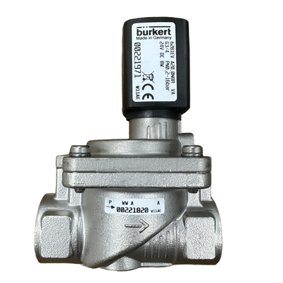 Burkert Tipo 6281 Servo Diafragma Solenoide 00323973 00323975 G1/2 hilo femenino 2/2 NC con anulación manual Cuerpo de válvula de acero inoxidable FKM Sello 13.0 orificio de flujo DC24V AC220V