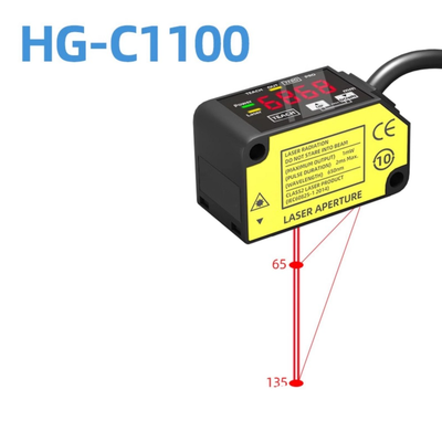 Sensor de desplazamiento láser HG-C1100 Distancia central de 100 mm Rango de medición de ±35 mm Repetibilidad de 70 µm IP67 Salida NPN PNP de 12-24 V CC Señal analógica de 0-5 V 4-20 mA