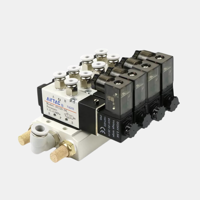 Airtac 4V110-06 Multi Position Solenoid Valve Assembly 2 / 3 / 4 / 5 / 6 Station Integrated Manifold Kit Manual Override Design For Pneumatic Cylinder Control