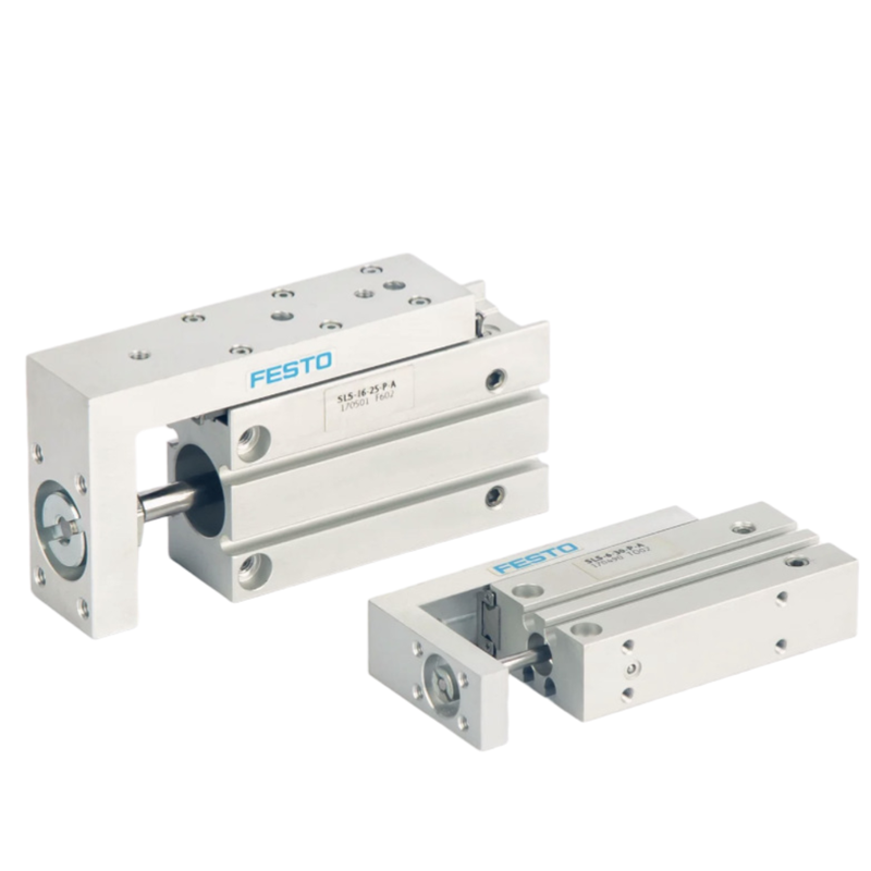 Mini cilindro de deslizamiento equipado con cojín elástico de doble extremo SLS-10-20-P-A # 170494 FESTO SLS Serie de guía de bolas cilindro lineal de 10 mm de perforación de 20 mm de carrera para el posicionamiento de semiconductores
