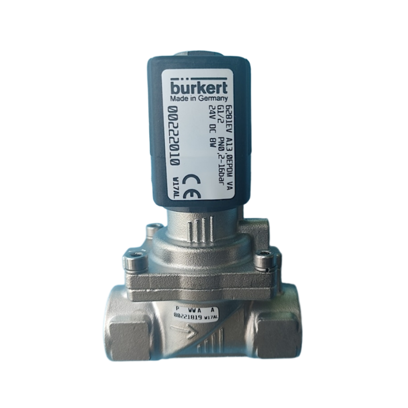 Burkert Tipo 6281 Servo Diafragma Solenoide 00323973 00323975 G1/2 hilo femenino 2/2 NC con anulación manual Cuerpo de válvula de acero inoxidable FKM Sello 13.0 orificio de flujo DC24V AC220V