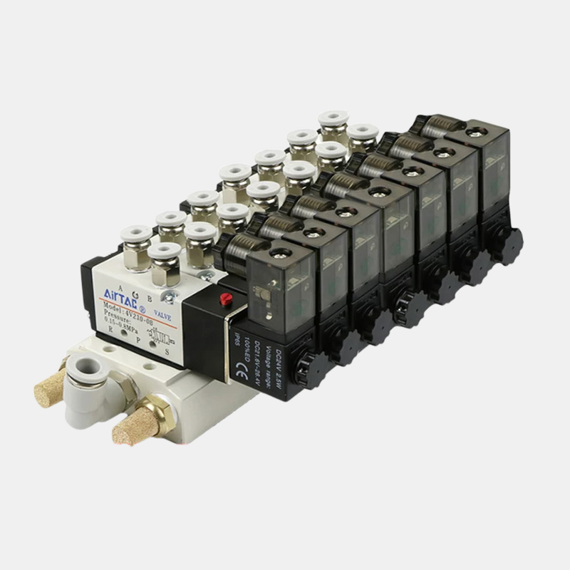 Airtac 4V210-08 Ensamblaje de válvula solenoide de control direccional 7 a 10 estaciones Paquete de válvulas combinado Ruta de flujo corta Baja fuga de aire para sistema de control de aire multicanal