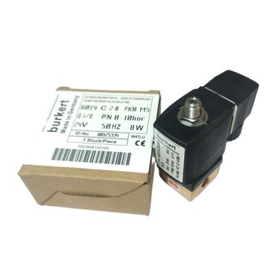 Válvula solenoide de 2/2 vías normalmente cerrada de acción directa, Burkert 6013 00126092, Rosca G1/8, Orificio de 3.0mm, Cuerpo de latón, Sello FKM, 24VAC 8W, 0-10bar