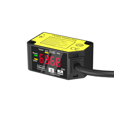 Sensor de desplazamiento láser HG-C1400 Distancia de referencia 400 mm Rango de medición ±200 mm Repetibilidad 800 µm IP67 12-24 V CC Salida analógica NPN PNP 0-5 V 4-20 mA