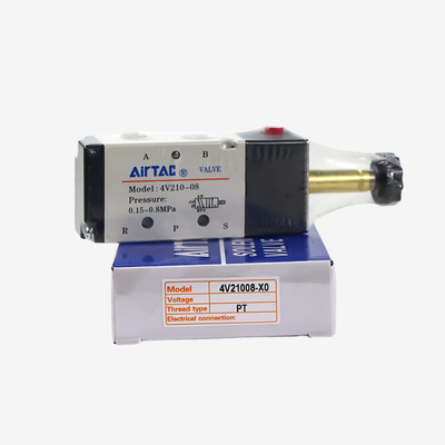 Cuerpo de válvula neumática direccional Airtac 4V210-08 de 5/2 vías, puerto roscado de 1/4 de pulgada, carrete deslizante de aleación de aluminio para reemplazo de ensamblaje de bobina separada