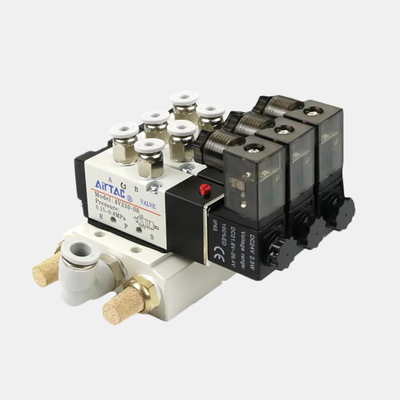 Airtac 4V110-06 Ensamblaje de válvula solenoide multiposición 2 / 3 / 4 / 5 / 6 Estaciones Kit de colector integrado Diseño de anulación manual para control de cilindro neumático
